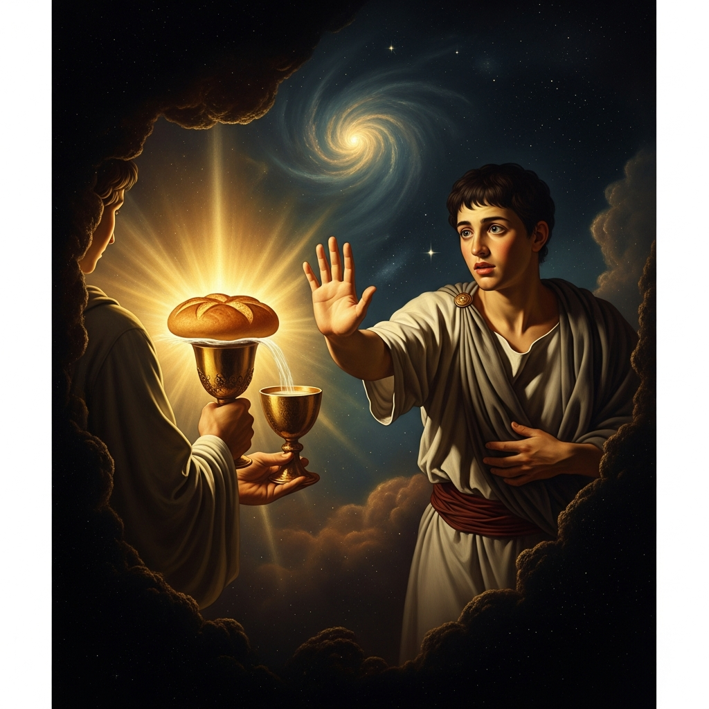 The bread and water of life are offered. Adapa, following Ea's instruction, refuses and loses immortality forever.