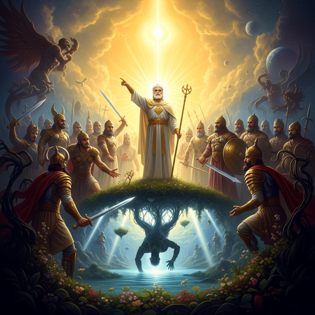Ahura Mazda and the yazatas defeat Angra Mainyu at the last battle — not the destruction of the world, but its perfection: frashokereti, the making wonderful.