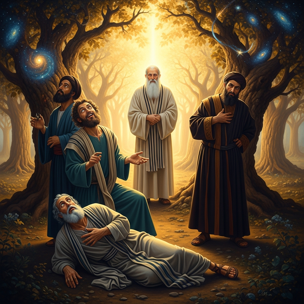 Four sages enter the *Pardes*, the orchard of mystical speculation: one dies, one goes mad, one becomes a heretic, and only Akiva enters and leaves in peace.