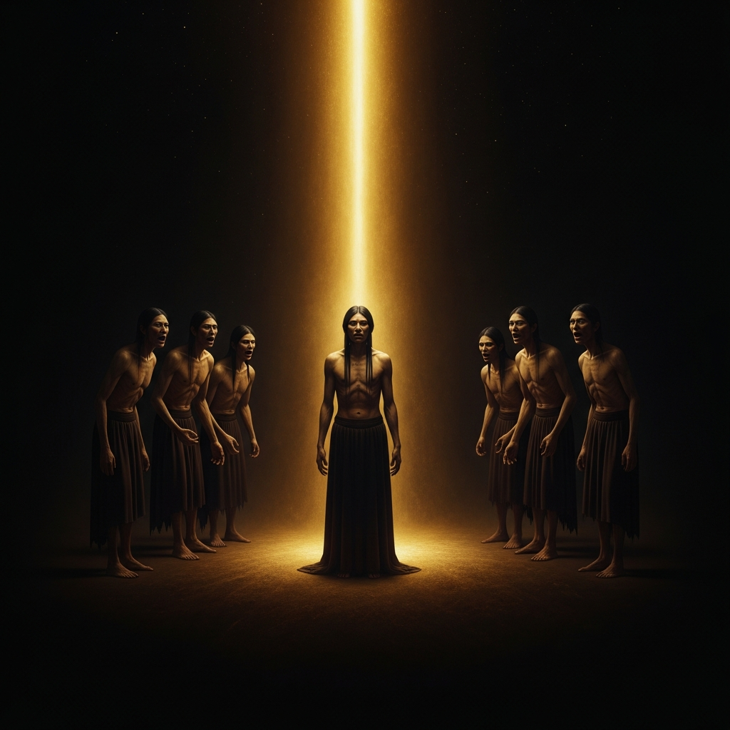 The tarriassuit come in the dark — not as visions but as presences, each one distinct, some frightening, some matter-of-fact. The new angakkuq receives them without fleeing. This is the whole of the initiation: learning to remain present to what would otherwise be intolerable.