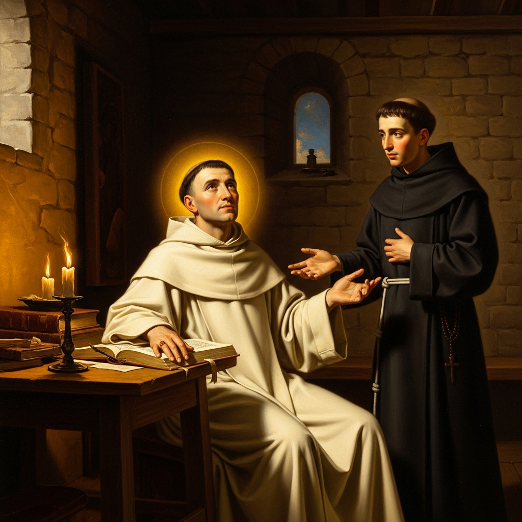 *Master, why do you not write?* Brother Reginald asks. Aquinas looks at him. *Reginald, I cannot. All that I have written seems to me like straw compared to what has been revealed to me. I will write no more.*