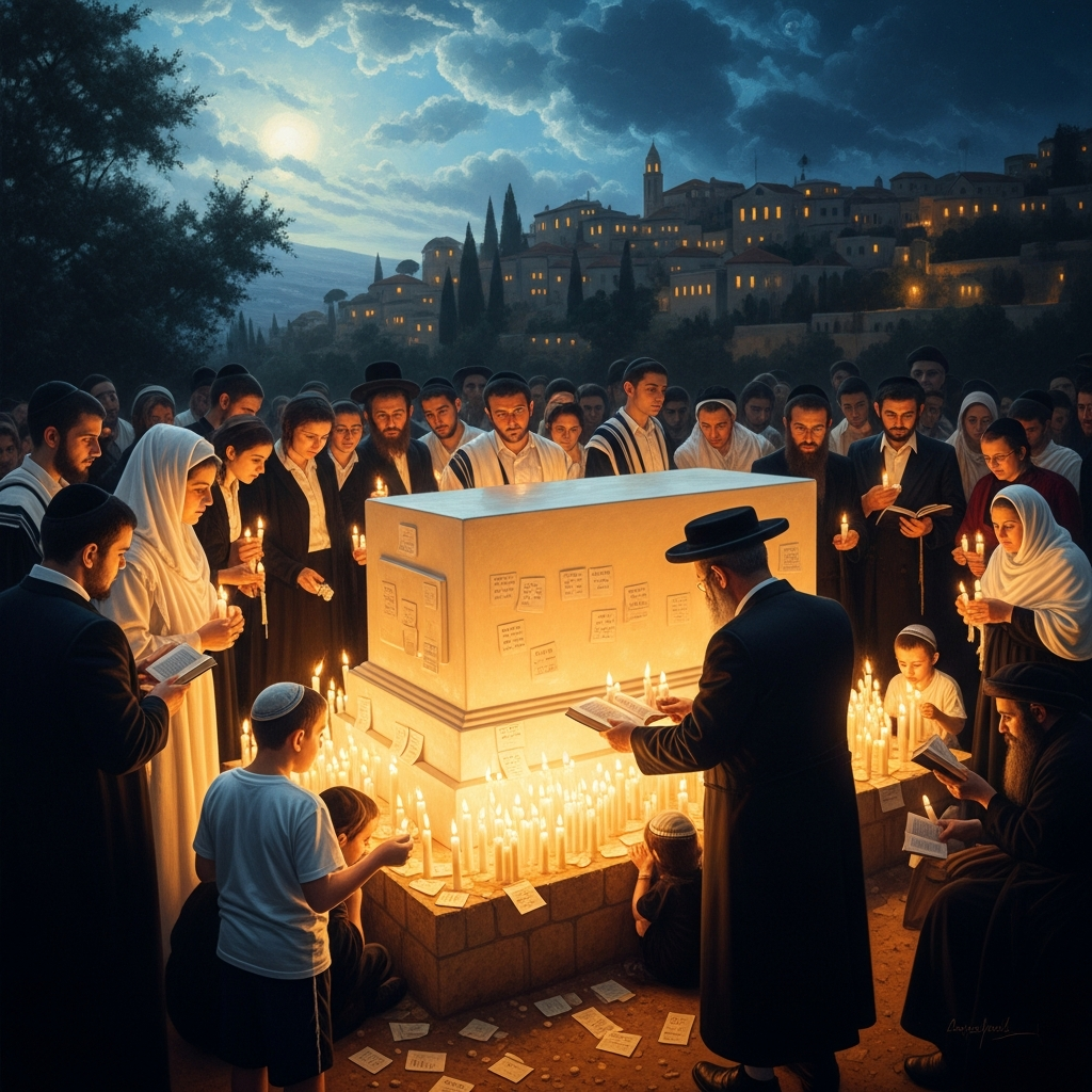 At the white tomb on the hillside of Safed, pilgrims come in every generation — candles and prayers and small folded notes — to a man who transformed the world in two years and then was gone.
