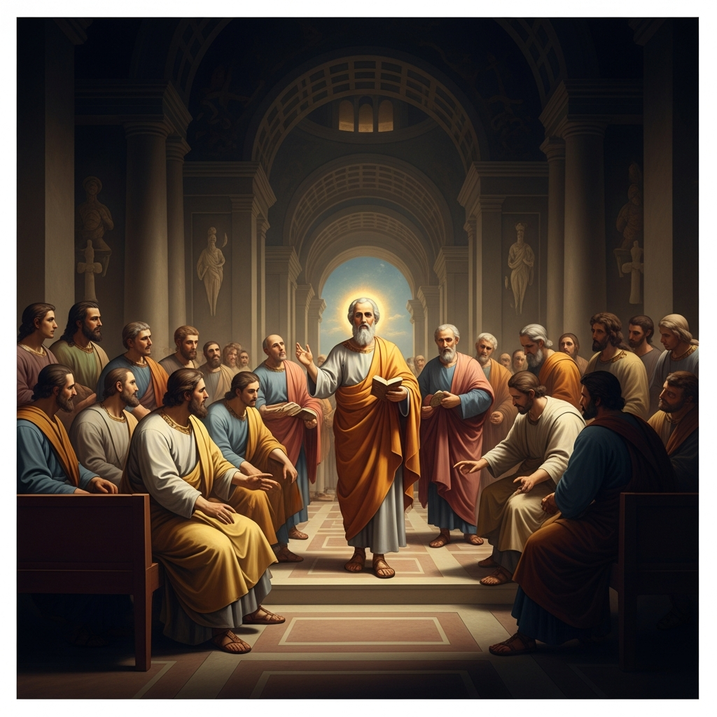 Arius rises to defend his teaching. He is tall, ascetic, popular in Alexandria for his hymns that set theology to song. He says it again, calmly, as he has said it for twenty years: there was a time when the Son was not. The hall stiffens.