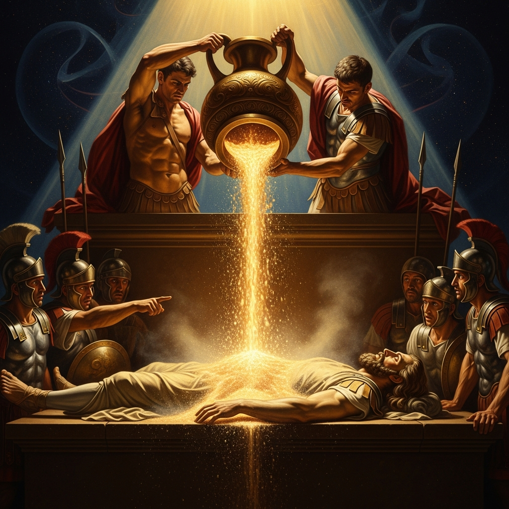 The executioners pour boiling sand over his body from above. He does not scream. He does not curse. The guards standing watch cannot explain what they are seeing.
