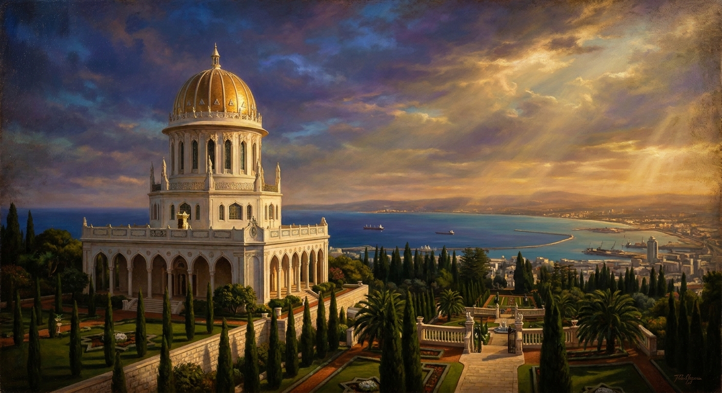 1909. After fifty-nine years of secret transit, the Báb's remains are interred at the Shrine of the Báb on Mount Carmel in Haifa. The gold dome will be added in 1953.