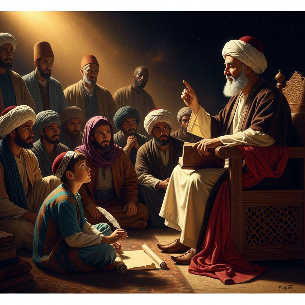 Bayazid explains to the gathered disciples: the 'I' that said *subhani* was not the 'I' that eats bread. The distinction is the whole of Sufi theology in one sentence.