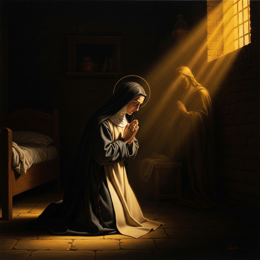 The cell — Catherine's three years of solitary prayer in her father's house, the *cella interiore*