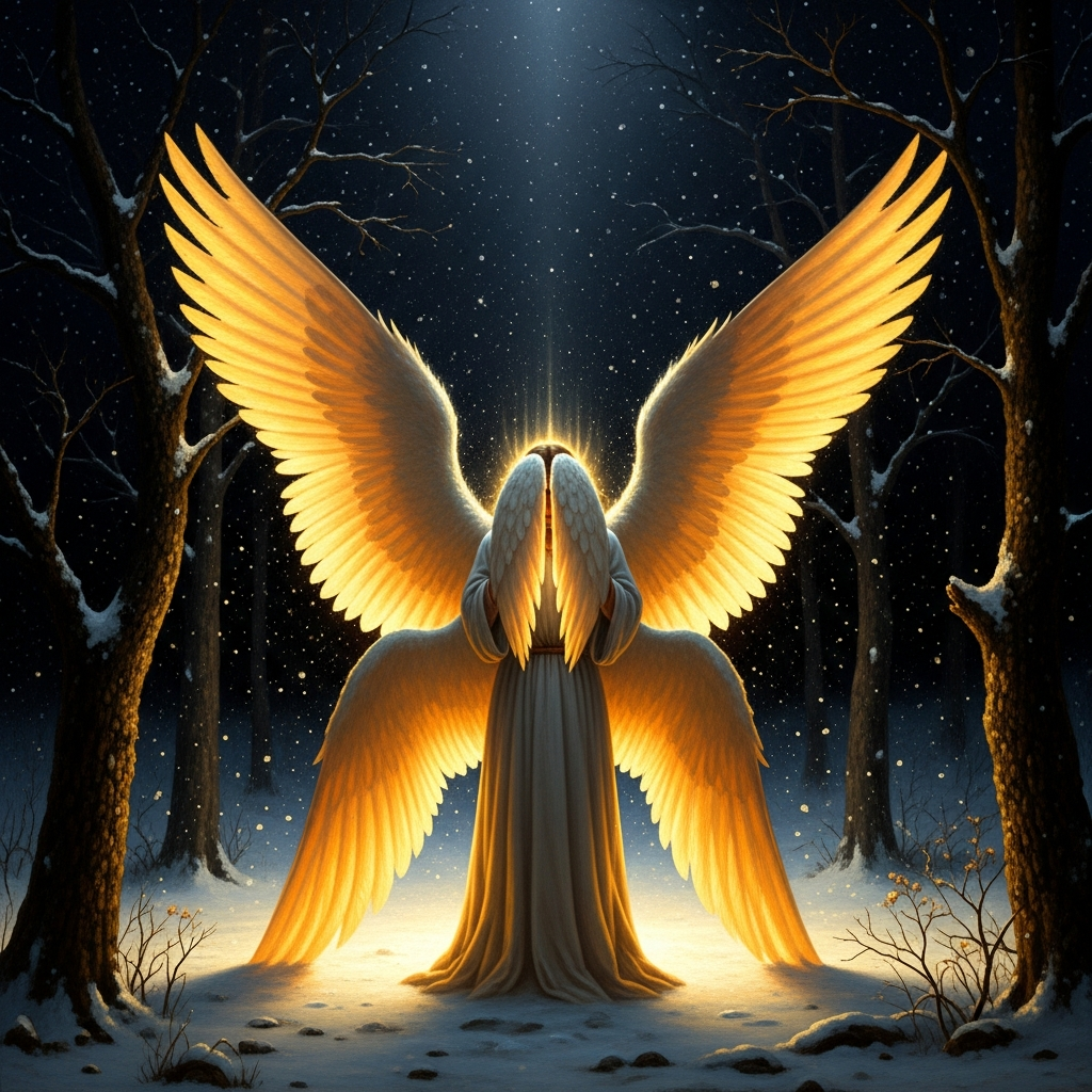 A clearing in winter, November 1831 — Seraphim's face blazing with white light, snow on his shoulders, Nikolay Motovilov gripping his arm in stunned recognition