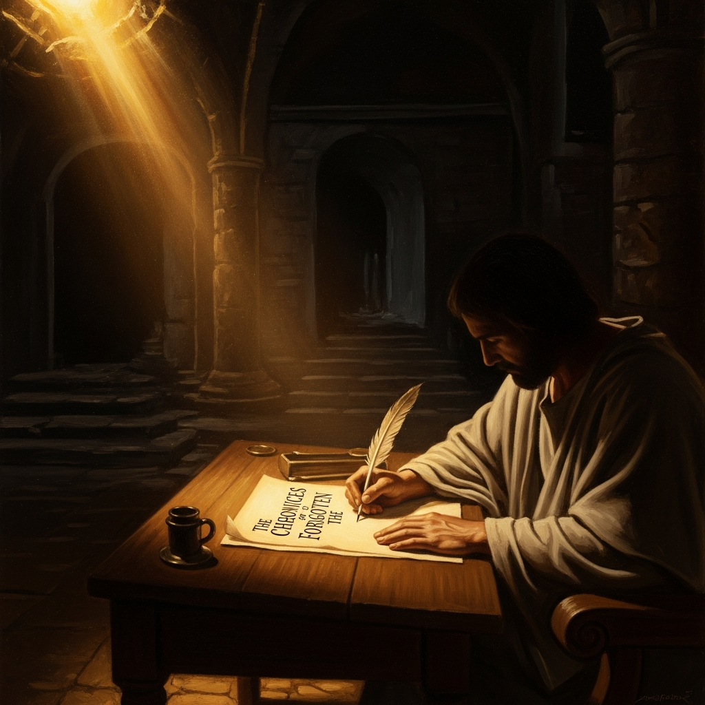 The anonymous author at his desk — he will not sign his name, because the book is not about him.