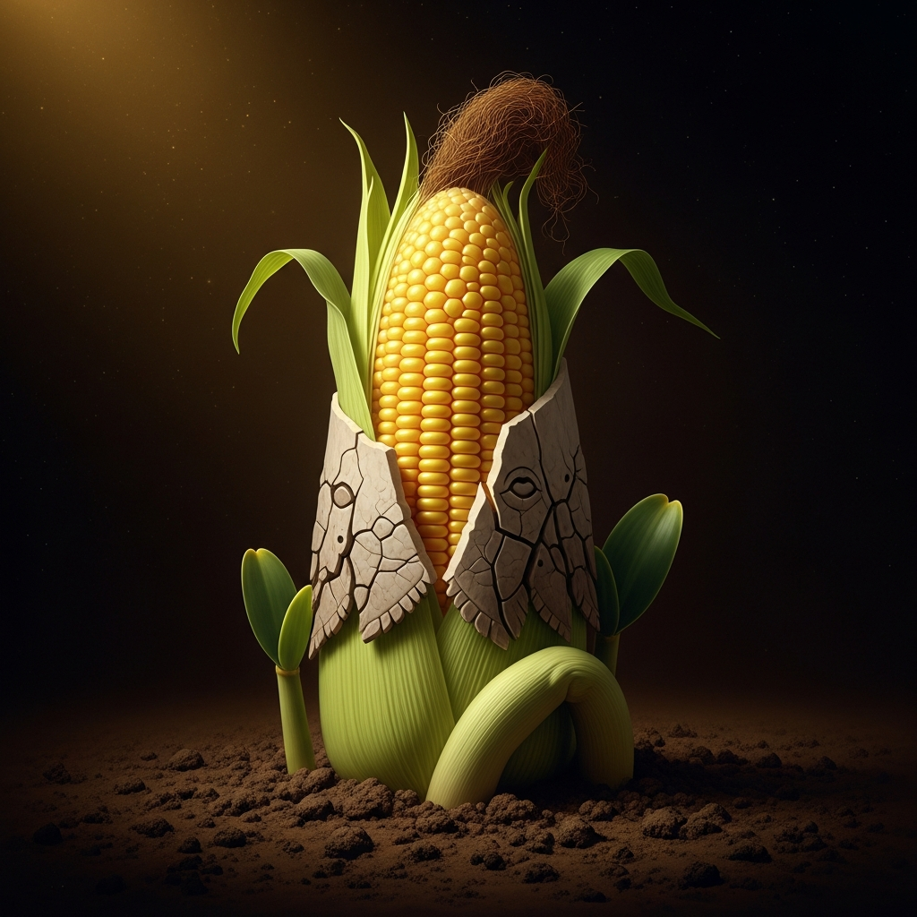 The corn seed cracks its outer coat and the pale shoot emerges into soil. Xipe Totec's theology is agricultural before it is anything else: the god who wears the dead skin to let the living thing through is the process of spring itself, made into a deity.
