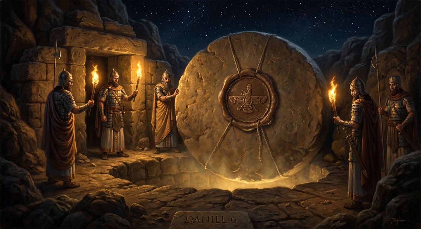 The stone rolled across the entrance, sealed with the king's signet.