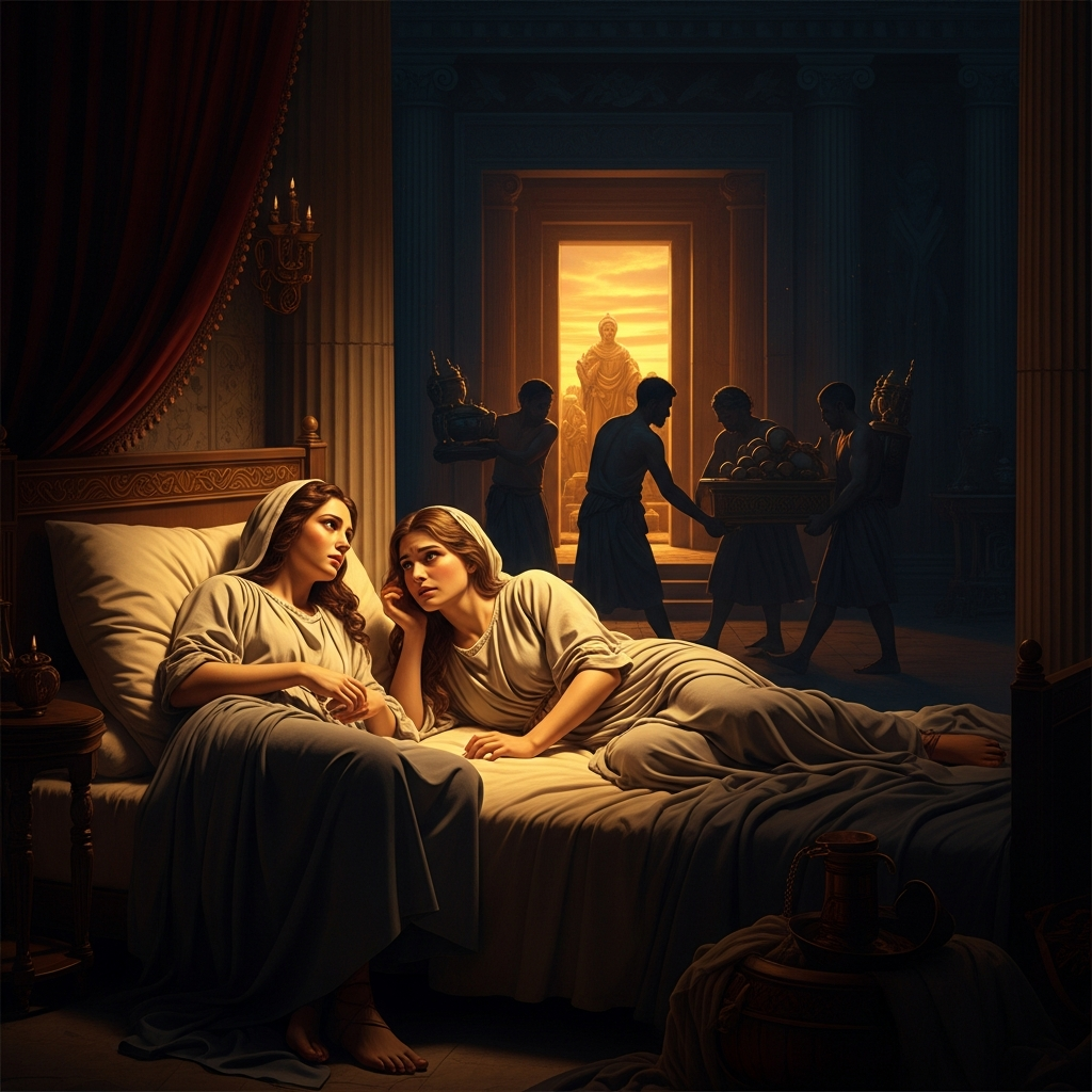 The men carry the sacred objects away at dawn while the sisters sleep. When the sisters wake and find them gone, they look at each other for a long moment. Then they nod. The men need these things more than the women do.