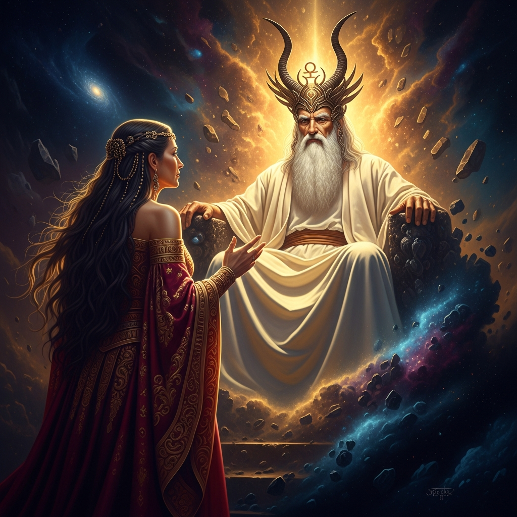 Asherah approaches El's tent: she has washed her hands, adorned herself, taken the full measure of her power as Lady of the Sea — and she opens her mouth to ask for Baal's palace.