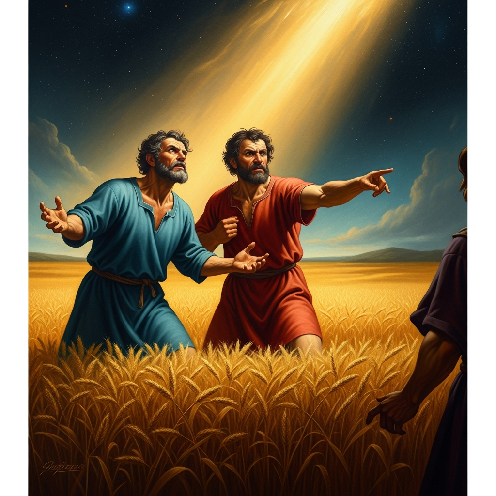 The myth of the two farmers: two men in a field disputing furiously over what color the stranger's hat was. One says red. One says black. The stranger in the hat walks on without stopping, grinning, because from the left the hat is red and from the right the hat is black and both men are correct and the argument is the teaching.