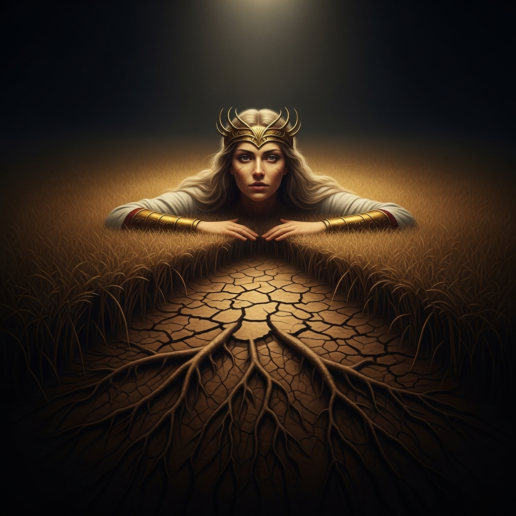 Etugen is not a figure with a face. She is the ground — the brown summer grass, the cracked earth of the drought, the deep root-system that has been here since Erlik spat the mountains up and the land settled. She is the patient surface on which everything happens.