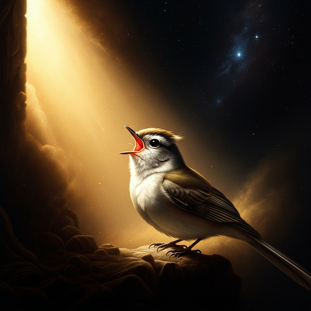 The fantail's open beak. The moment that splits human history into mortal and immortal, into the world that almost was and the one we live in.