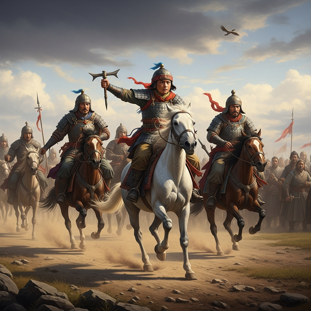 Gesar — still called Joru, the ragged child — races across the highland plain on his white horse Kyang Go Karkar. The other riders are men, armored, trained. He is a boy on a horse that moves like wind. Behind him, the crowd of Ling watches in stunned silence as he pulls ahead on the final stretch.