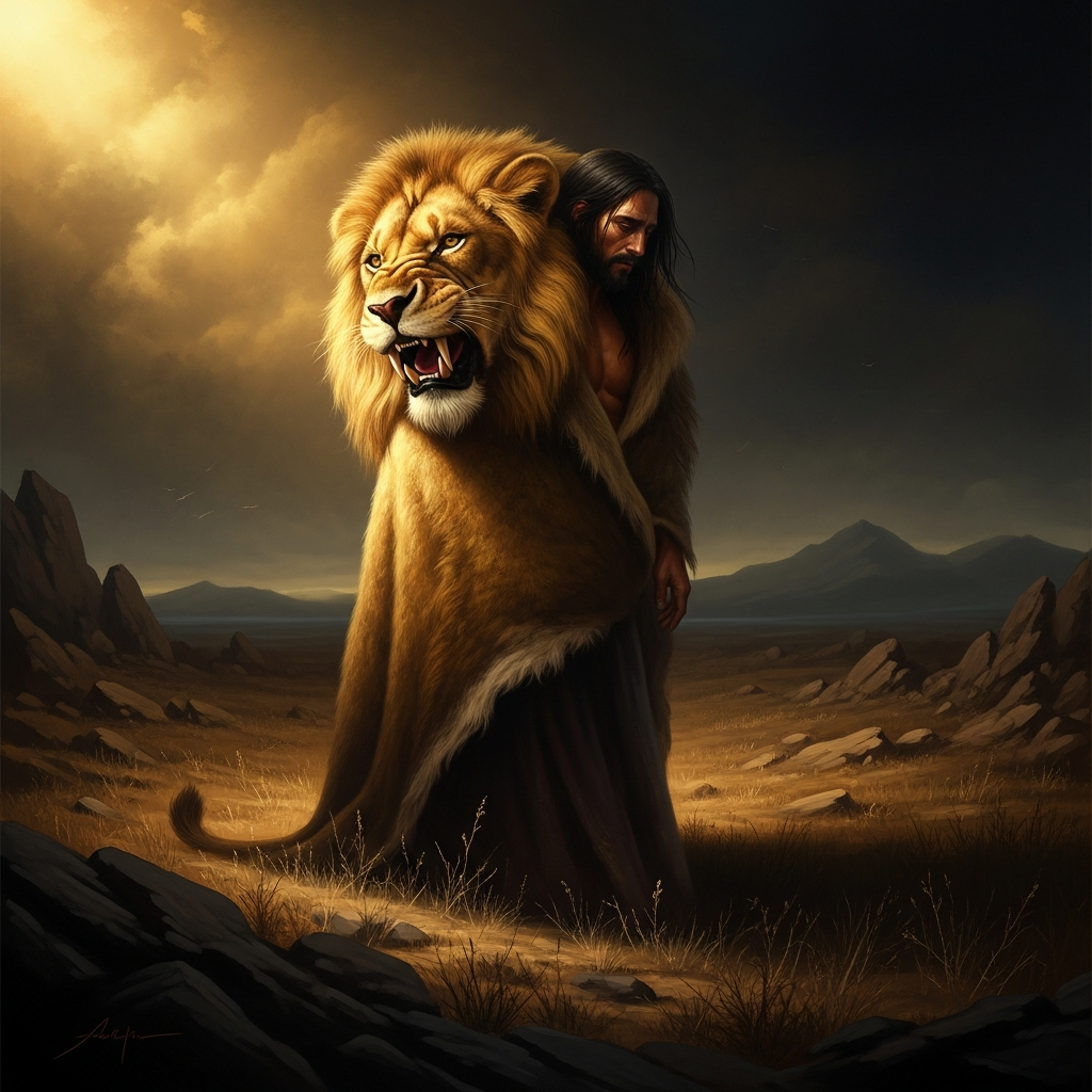 Gilgamesh wanders the steppe in lion-skins after Enkidu's death, his face changed by grief into something the citizens of Uruk would not recognize. He travels toward the rising sun because there is nothing else left to do.