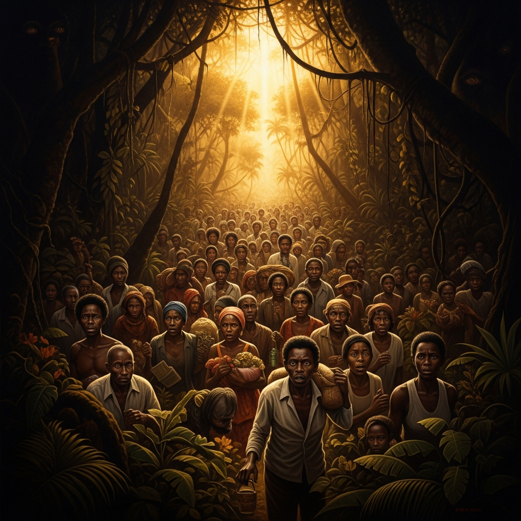 Guyana 1977: the move to the jungle, the paranoia consolidating, the community sealed off from witnesses who might still have spoken to it.