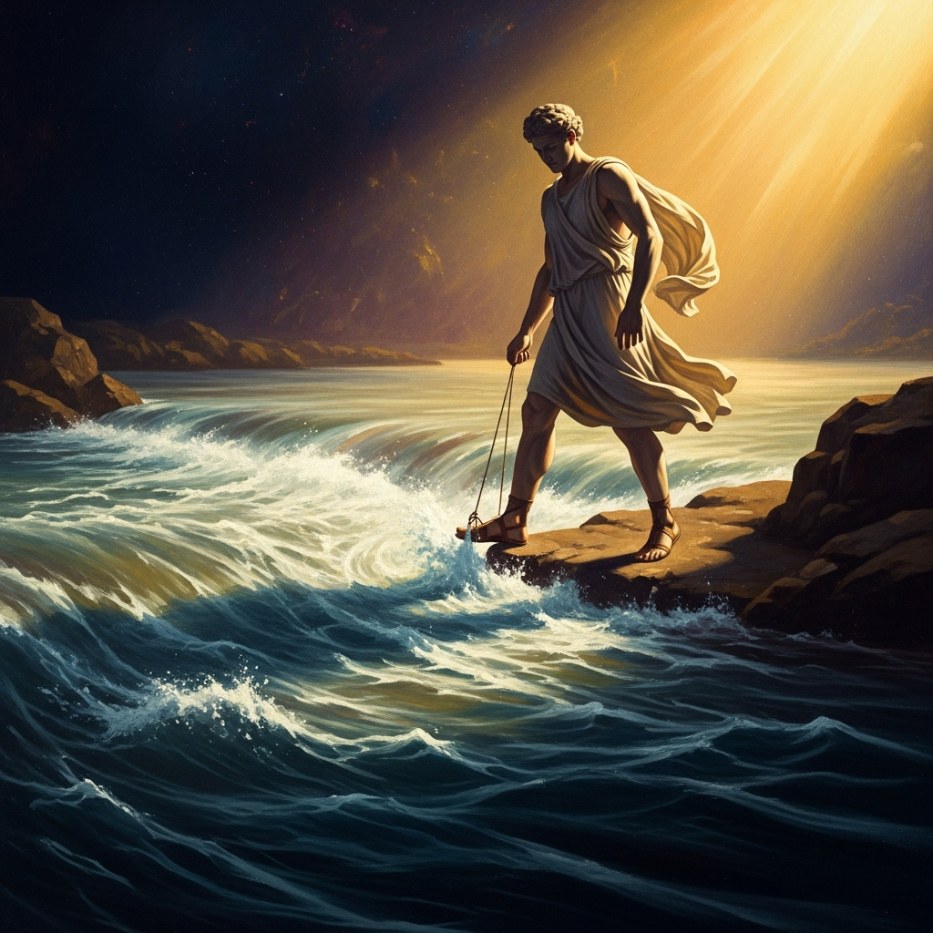 He stands at the edge of the river, one foot in the water. The current pulls at his sandal. The water that touched his foot a moment ago is already in the sea.