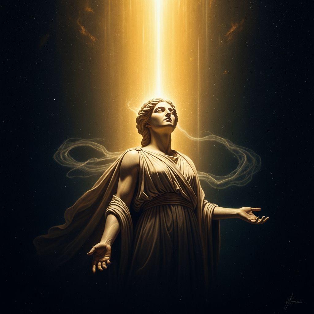 The spirit's world as the child experiences it: the tundra continues but the proportions have shifted. The light comes from the wrong direction. The horizon is closer than it should be. At the center of the space is the ijiraq, which looks almost like a person but cannot be looked at directly.