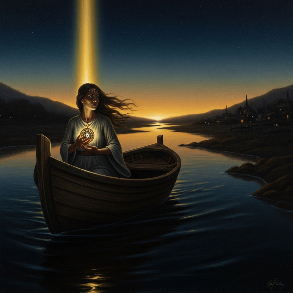 The healer returns across the channel before dawn, the oracle's answer held inside her, the birth waiting on the other shore.