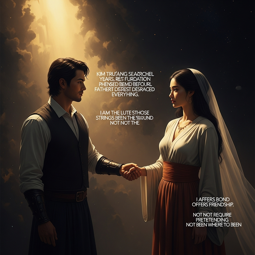The reunion. Kim Trọng has searched for fifteen years and found her. He offers marriage — the full restoration of what they pledged to each other before her father's arrest destroyed everything. She declines. She says: I am a lute whose strings have been restrung. The sound is not the same. She offers friendship. She offers the bond that does not require pretending she has not been where she has been.