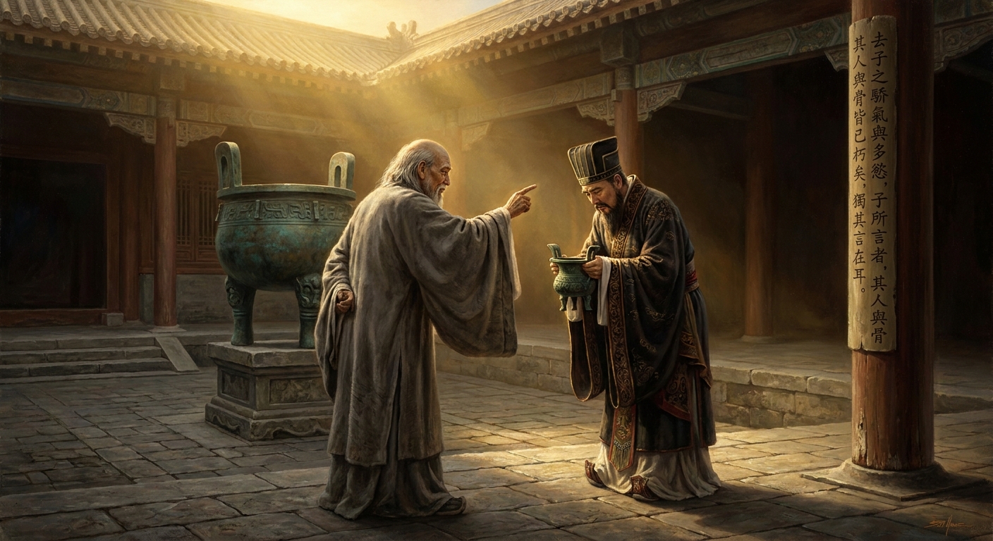 *'Drop the proud bearing,'* the old man says. The room is so still the dust hangs visible in the slatted light.