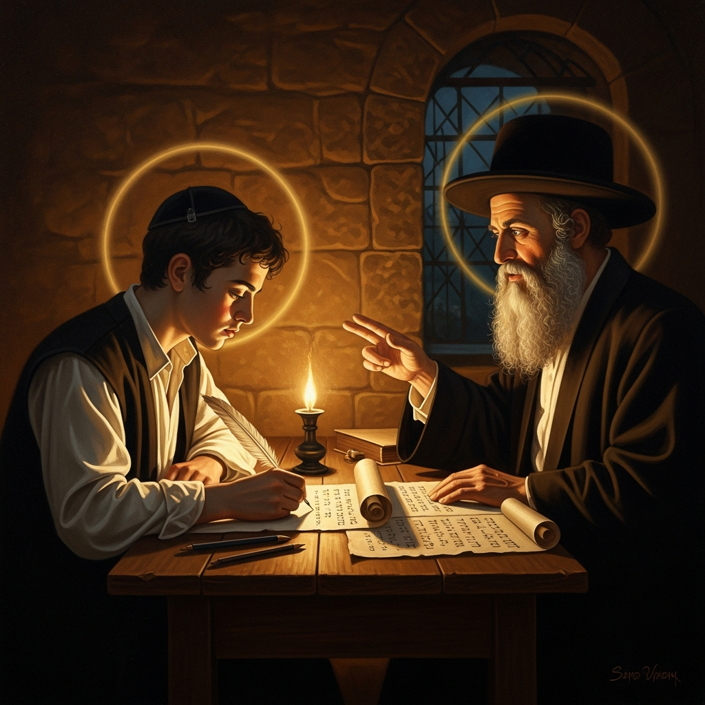 In the Ari's upstairs room in Safed, Chaim Vital writes by lamplight as his teacher describes the vessels — the ten sefirot that could not hold the divine light — and the catastrophe of their shattering.