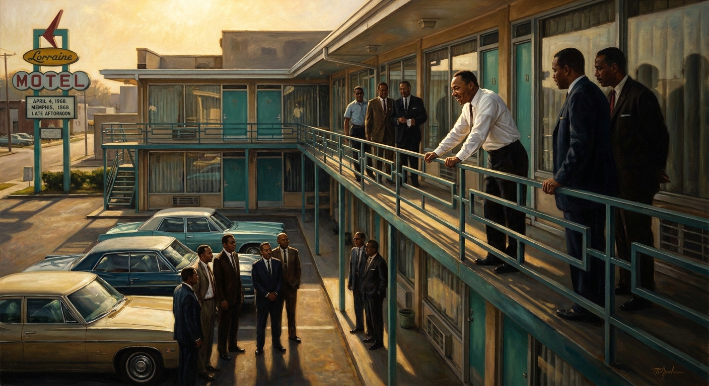 The balcony of the Lorraine Motel, room 306 — where the next evening will end.