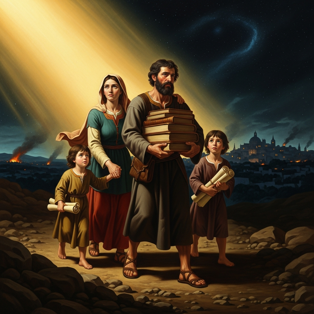 In 1148, Córdoba falls to the Almohads. The Maimon family flees south through the night with the books they can carry — beginning the wandering that will not end until Cairo, twenty years later.