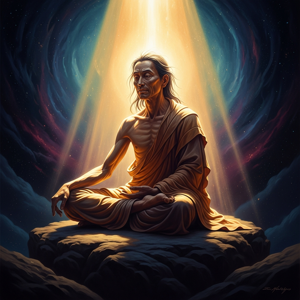 Milarepa's mother, White Garland, stands in the doorway of a stone farmhouse that was once theirs, watching the uncle and aunt's household move freely through what should be her son's inheritance. Her face is dry. She has finished weeping. She is making a plan.