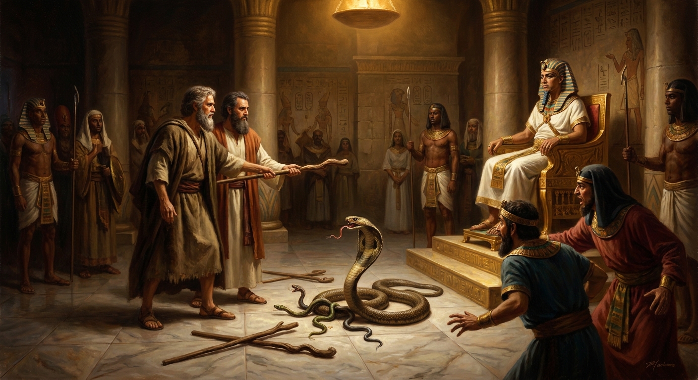 The shepherd-turned-prophet stands before the throne of Egypt: the reluctant man who asked five times to be sent elsewhere, now sent precisely here.