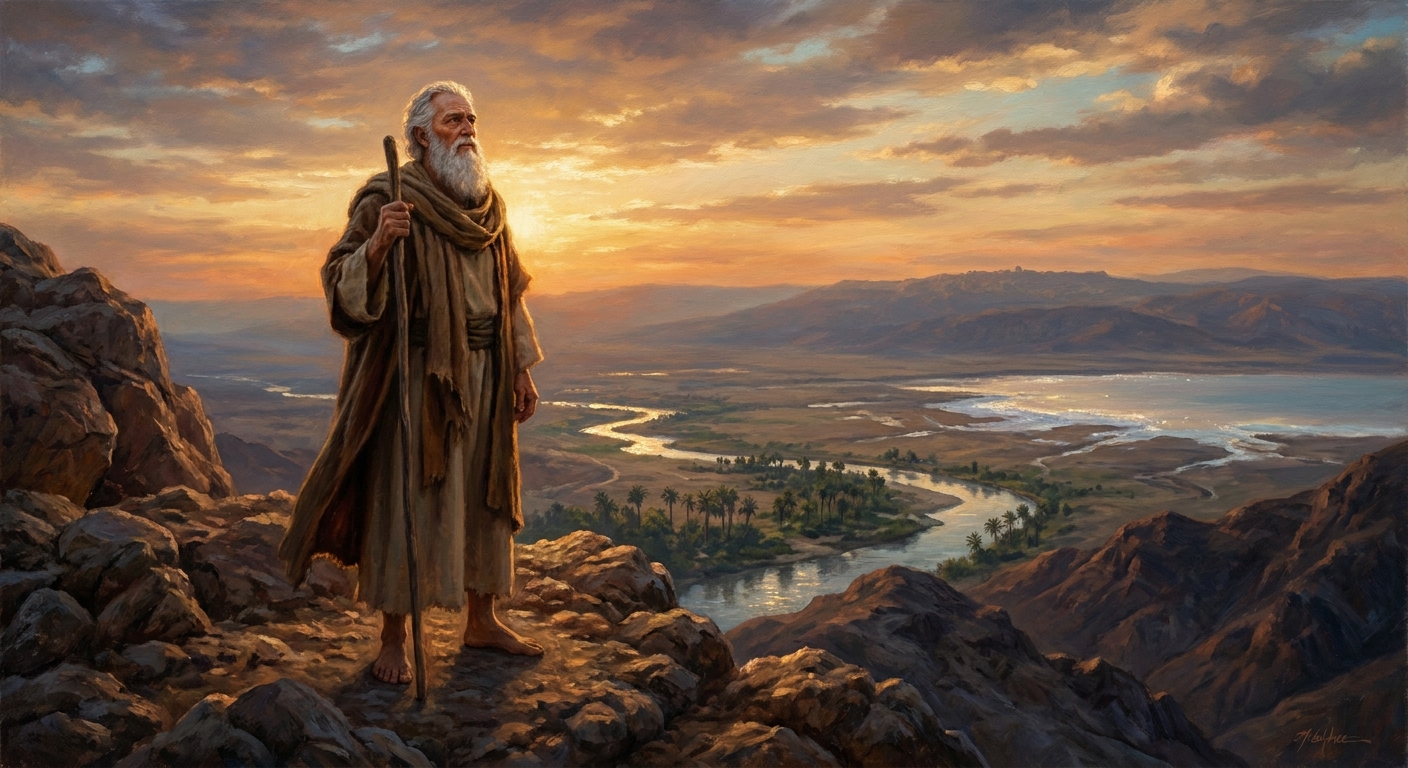 Moses on Pisgah, looking across at Canaan — the typology King steps into deliberately.
