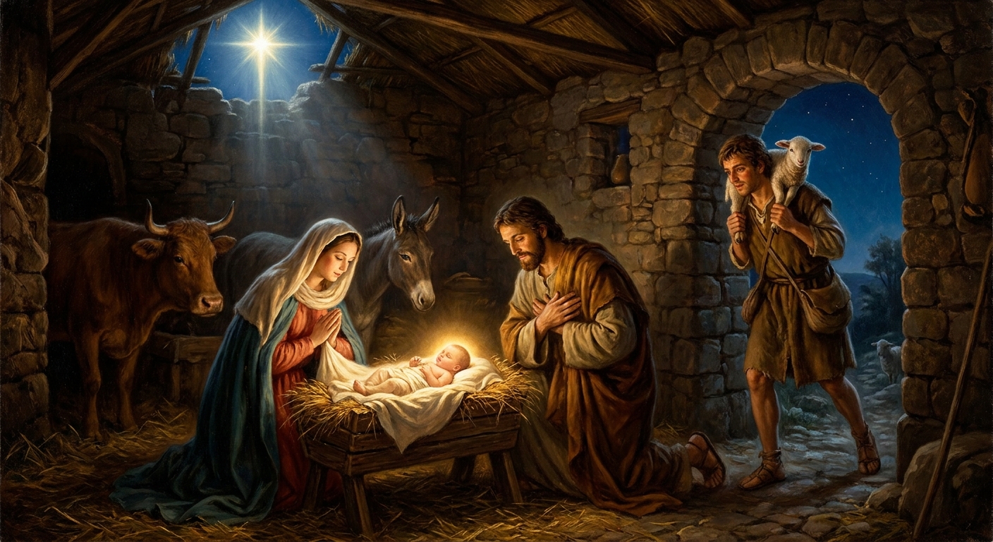 The birth in Bethlehem — the consequence of the *fiat*, nine months on. The Word made flesh in a feeding trough.