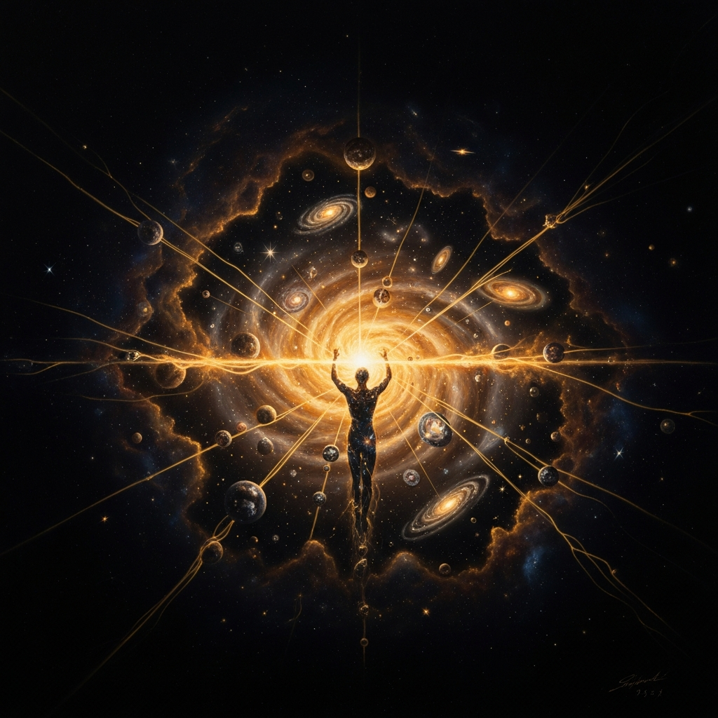 Nzambi creates from nothingness — no partner, no adversary, no primordial matter to work with. Things simply come to exist where they did not exist before. The universe is Nzambi's speech and Nzambi speaks it once.