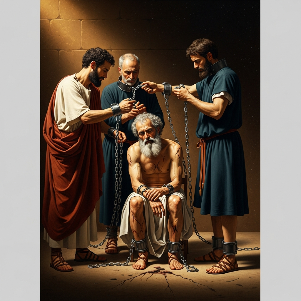 The Decian persecution, 250 CE. Origen, sixty-five years old, is in chains. The interrogators want him to recant. They use the iron collar and the rack. He does not recant. They release him eventually, broken in body. He dies a few years later from what the prisons did to him.