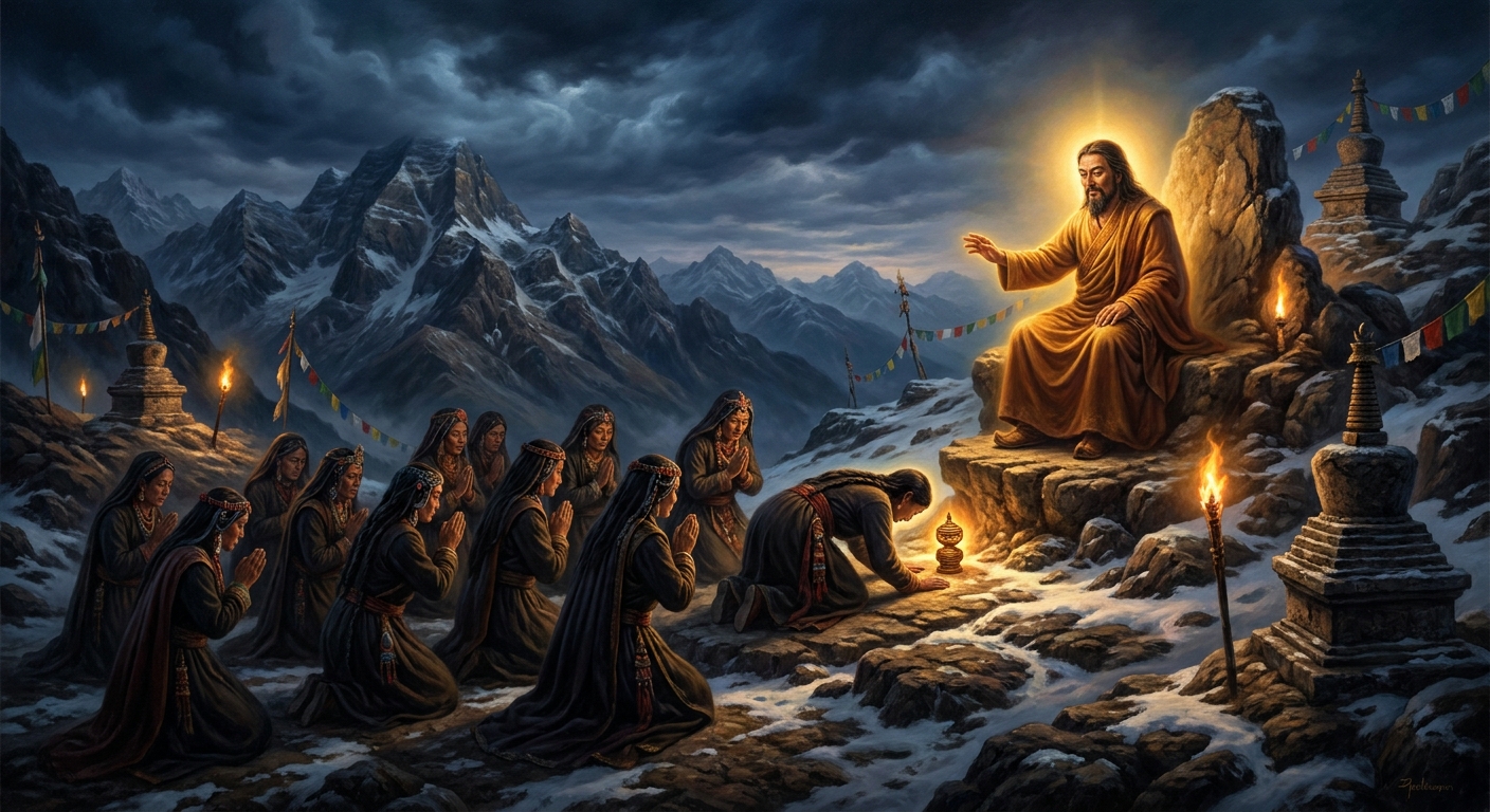 On the slopes of Mount Hepori, the twelve Tenma goddesses — local witches who eat travelers — kneel one by one and take the vow.