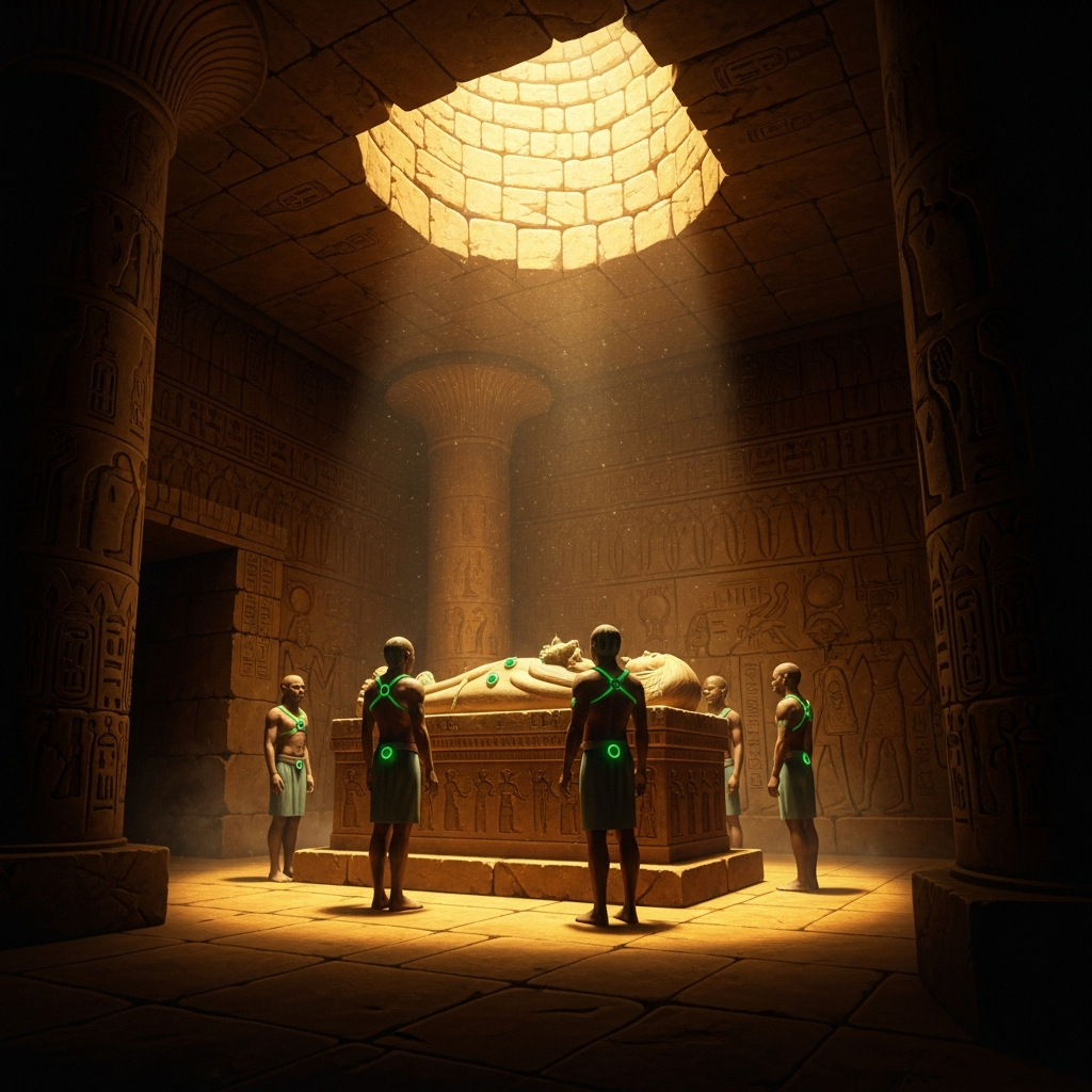 The crypt beneath the Temple of the Inscriptions, where the sarcophagus sits surrounded by six sacrificed attendants and jade offerings, sealed for 1,268 years.