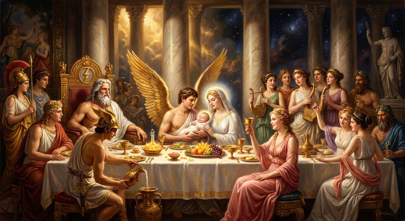  Olympus: the gods drink to the marriage of Eros and Psyche — the mortal soul become immortal.