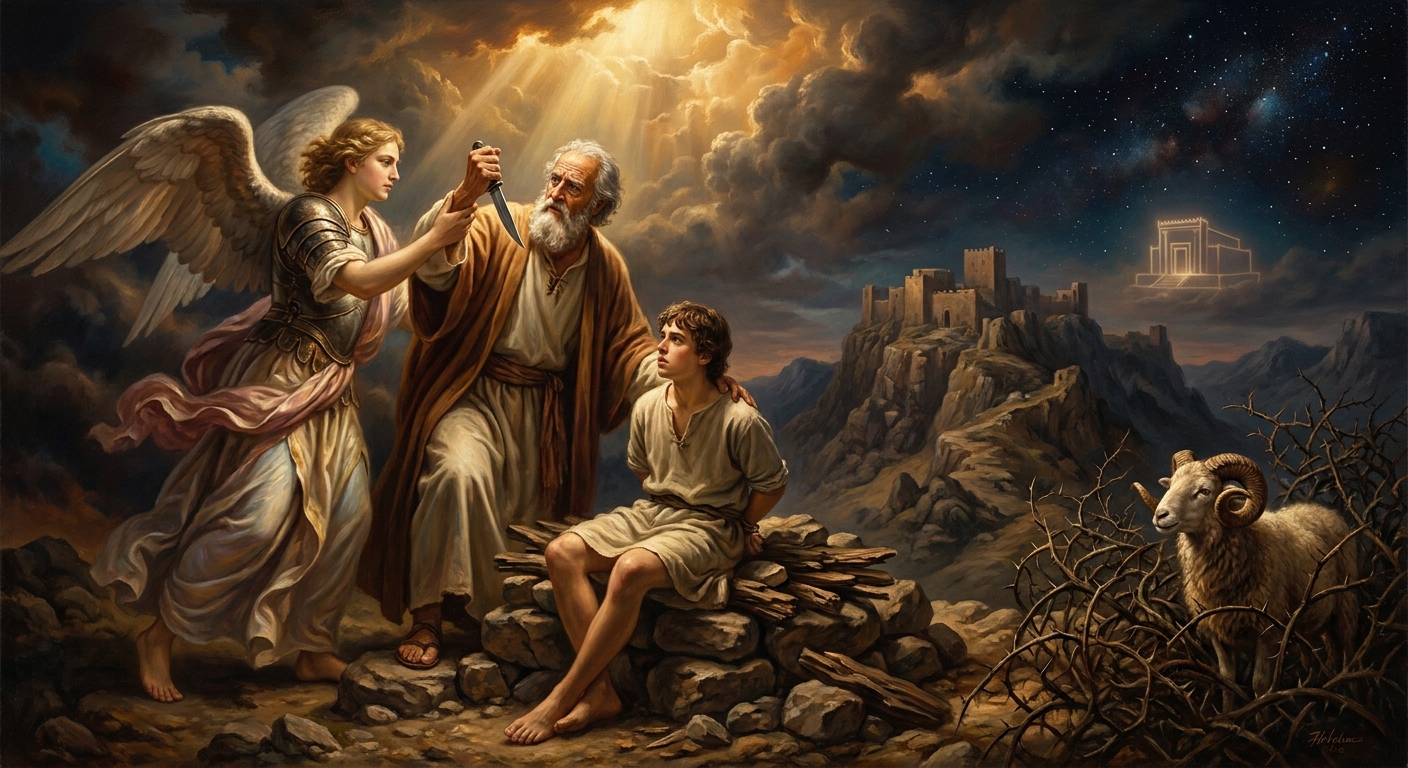 Caught by its horns in the undergrowth — the ram that was, the rabbis say, created at the close of the sixth day of creation, placed in this thicket before the world began, waiting for this exact morning.