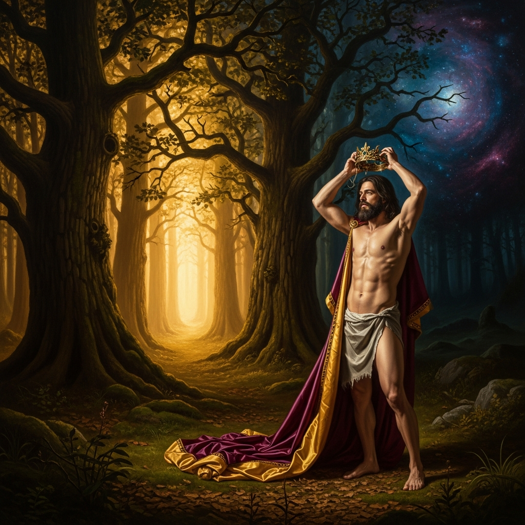 Then the age turns. He takes off the crown. He takes off the silk. He takes off everything his civilization taught people to want, and walks into the forest with nothing — not even a begging bowl.