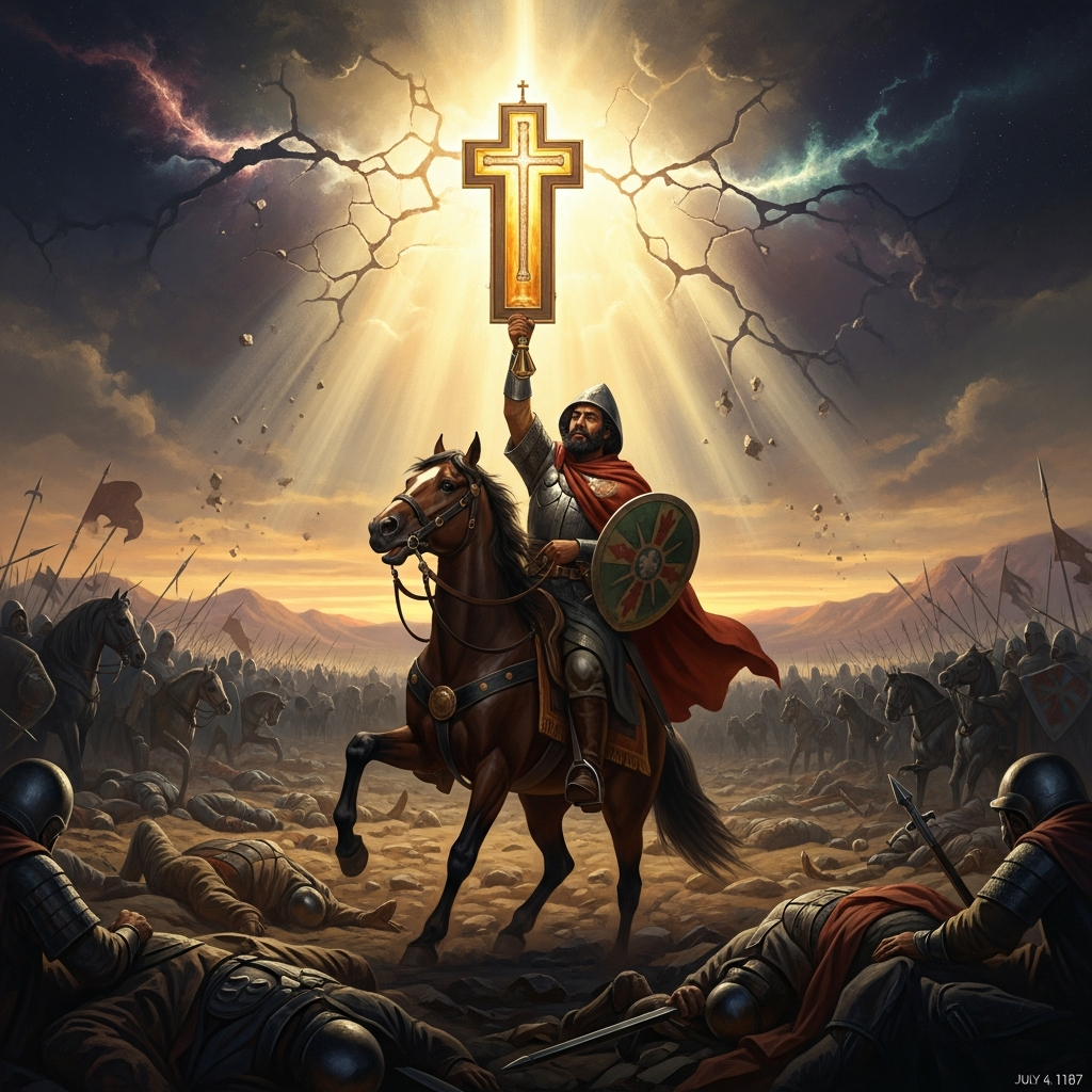 July 4, 1187. The battlefield at the Horns of Hattin. The True Cross is in Saladin's hands. The King of Jerusalem is his prisoner. The road to the Holy City lies open.