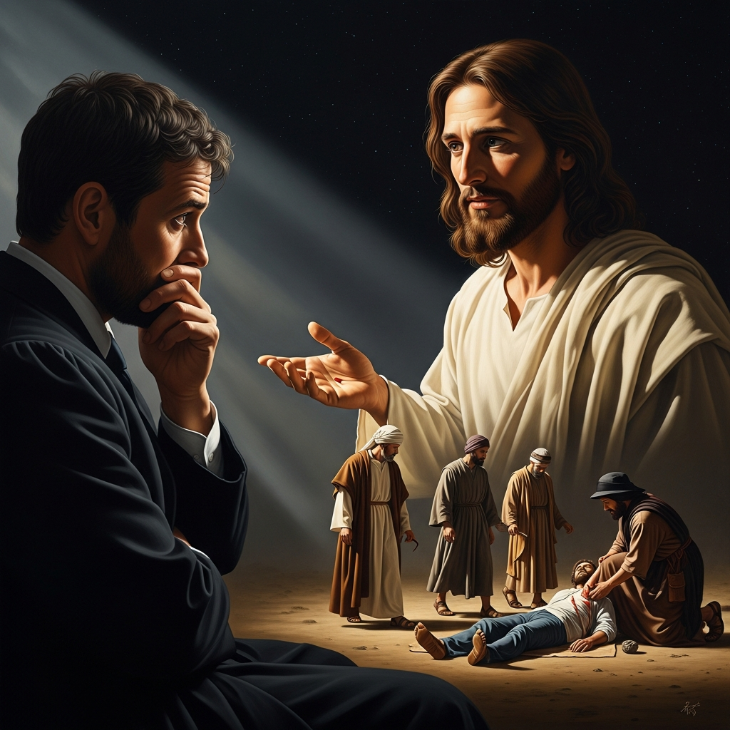Jesus asks: which of these three do you think was a neighbor to the man? The legal expert — who asked the question — cannot say the word. He says: the one who showed mercy.
