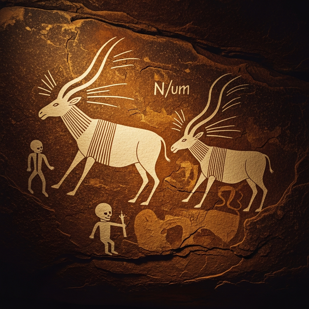 The rock paintings at Game Pass Shelter, Kamberg, KwaZulu-Natal: therianthropic figures, half-human and half-eland, moving between worlds. The lines emerging from their heads are the feeling of n/um rising to the skull. This is not symbolic art. It is reportage.