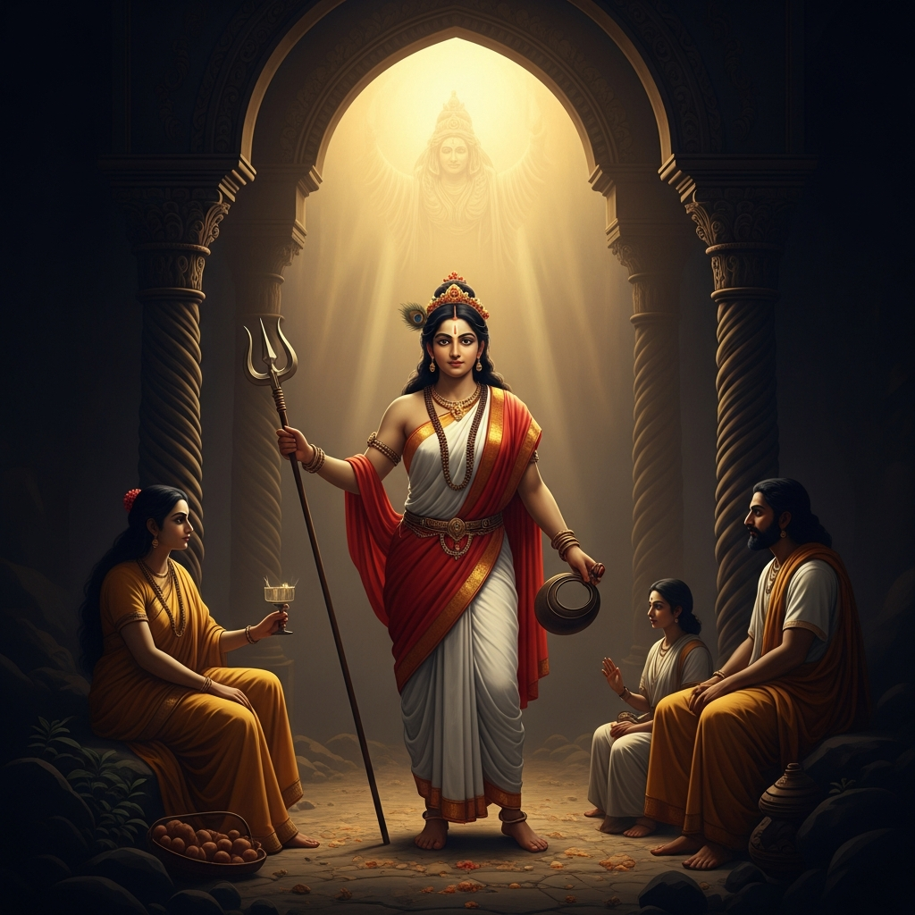 Savitri returns from her search through the kingdoms and reports to her father: she has found Satyavan, a woodcutter's son living in a forest hermitage, and she will marry him. Narada steps forward to explain the problem. She already knows.