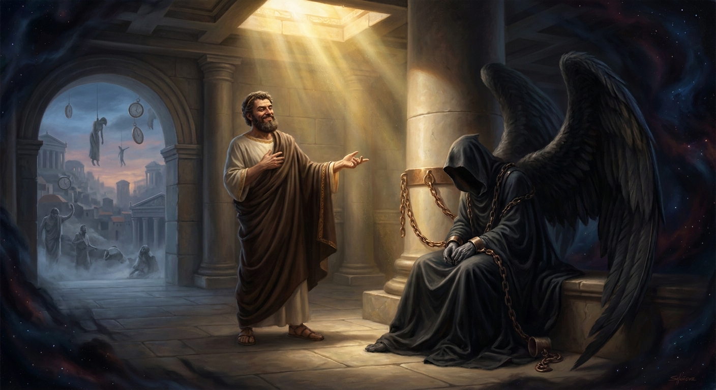 Sisyphus seizes Thanatos — Death himself — and clamps him in chains in the house of the king.