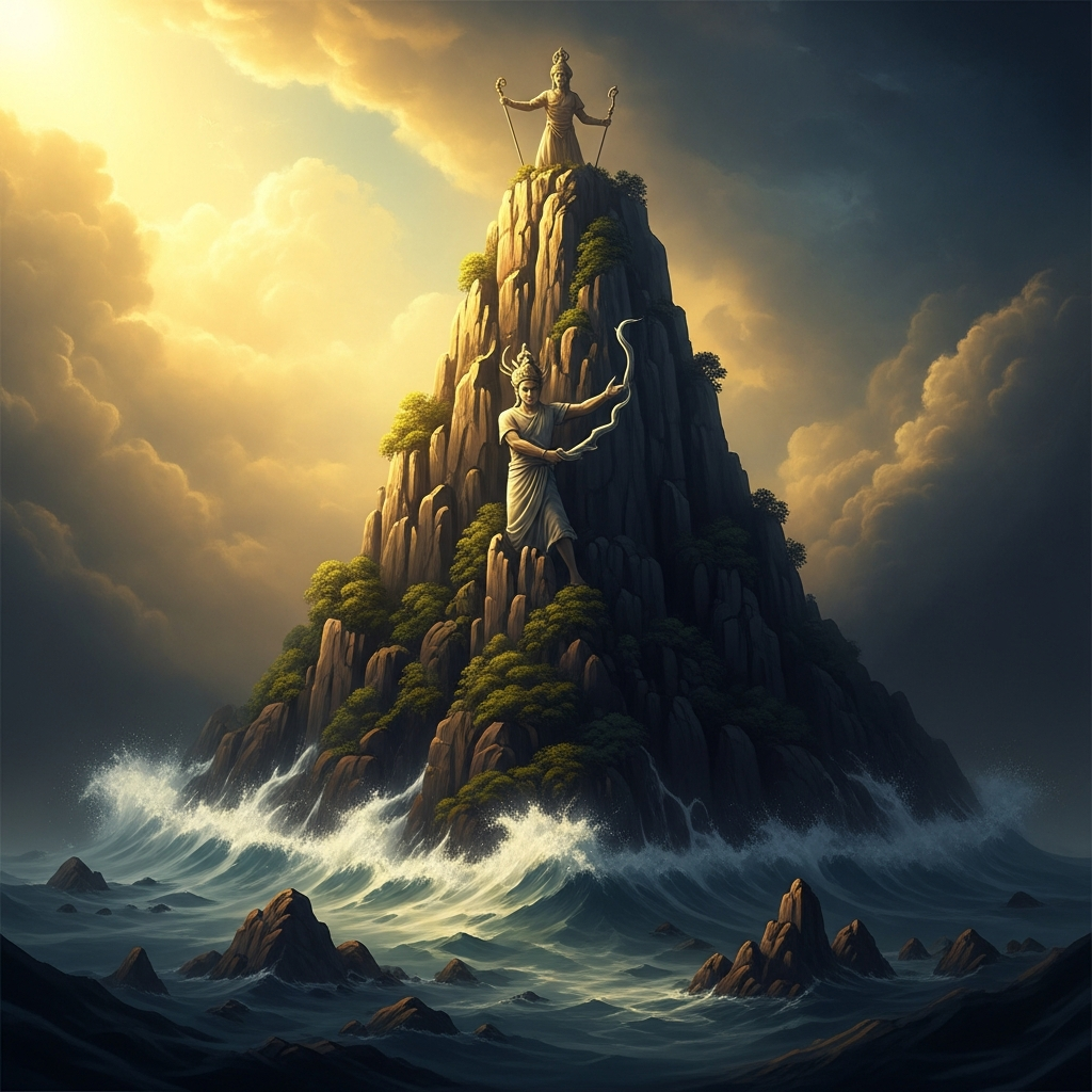 Sơn Tinh raises his mountain. When the floods rise, he lifts the peak of Tản Viên higher. When the waters recede, the mountain is taller than before. This is why Tản Viên is the tallest mountain near the Red River Delta. It has been growing for five thousand years, one monsoon season at a time, as the Mountain Spirit lifts the ground beneath the woman he loves.