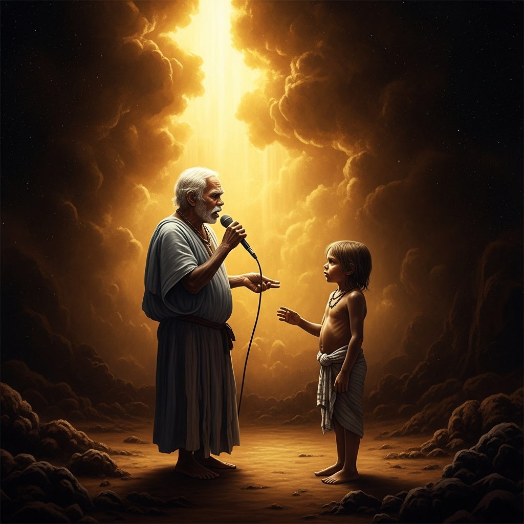 An elder sings the Songline verse for a waterhole to a child who has the right to learn it. The child does not understand every word yet. That is not the point. The point is that the song is now in two bodies instead of one.