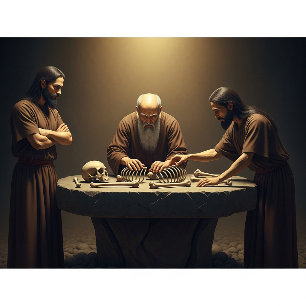 In the fever-world, the spirits lay out his bones one by one on a stone table that was never built by human hands. They count them aloud. They argue over which bones to keep. The ancestor shaman stands to the side and watches with arms folded.
